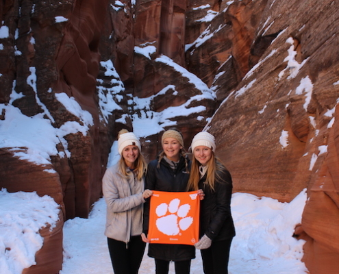 Arizona: Madison Cain \u201918, Gabrielle MacDonald \u201918 and Laura Mann \u201918 enjoy Antelope Canyon, a slot canyon in Arizona, as part of their graduation trip.